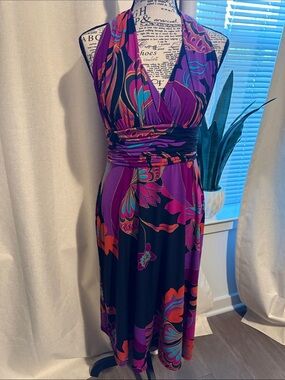 Evan Picone Floral Halter Dress Sz 6P